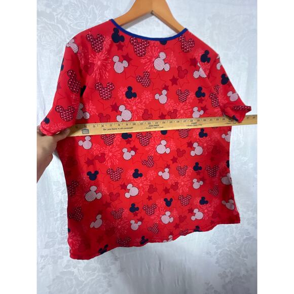 Disney Scrub Top XL Red White Blue Mickey Mouse Heads Patriotic 4th of July Star - Picture 8 of 9